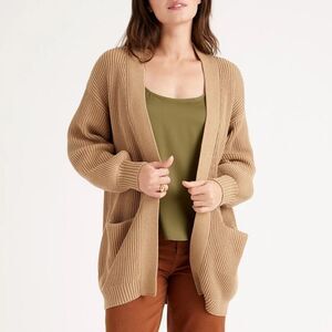 Quince Oversized Sweater Cardigan Camel Tan Size Large Chunky Knit Quiet Luxury